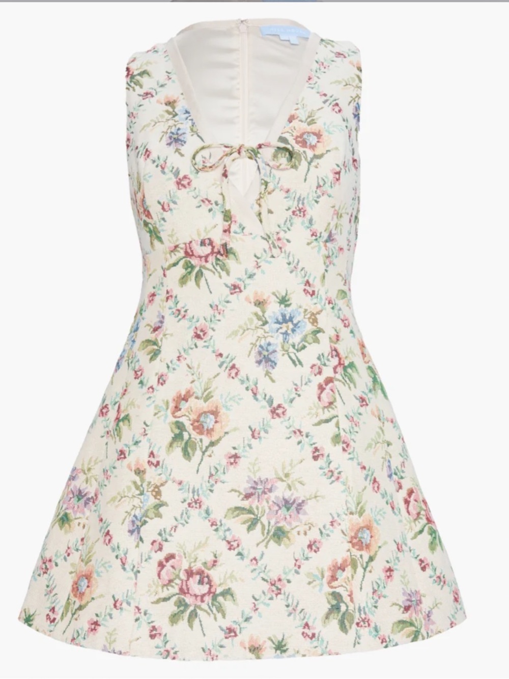 Hill House Cream Daria Floral Tie-Front A-Line Mini Dress